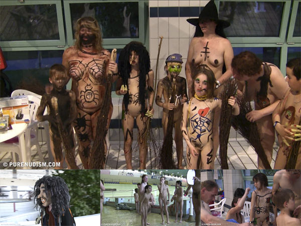 HD rodzinny nudyzm w basenie w dzień obchodów Halloween | HD family nudism in the pool in celebration of Halloween