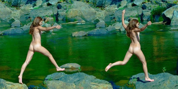 Wideo nudystów młode dziewczyny kąpią się w wodospadzie | Video nudists young girls bathe in the waterfall